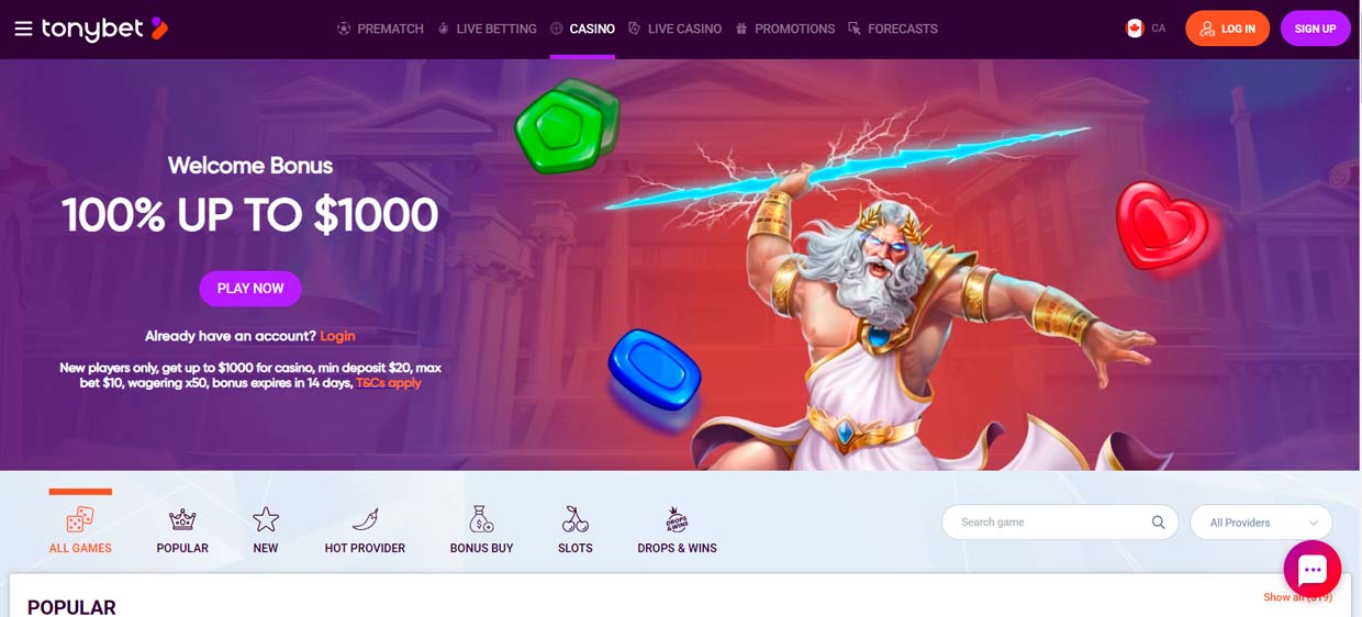 TonyBet welcome bonus